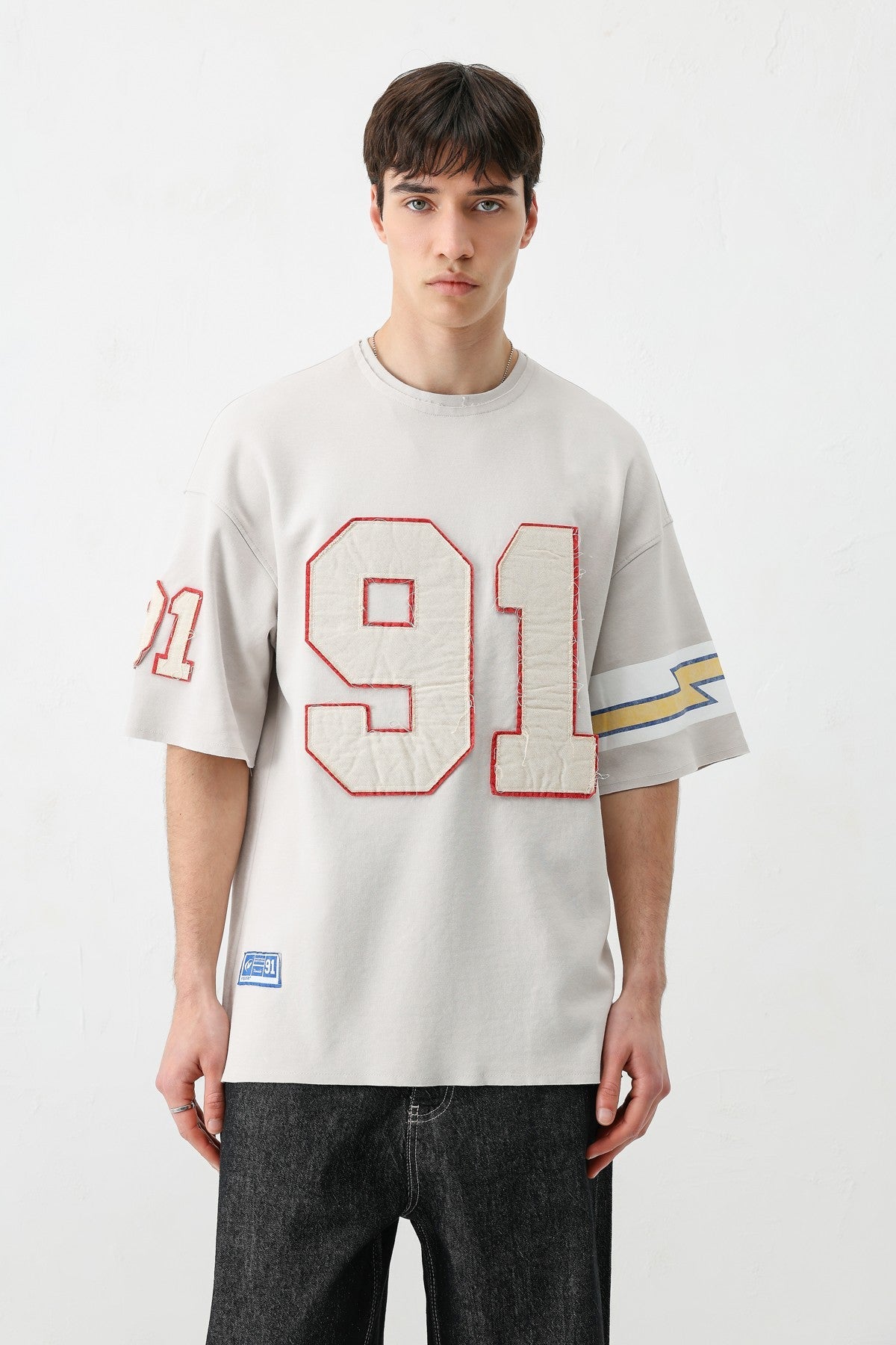 Oversized 91 Printed T-Shirt with Sleeve Details