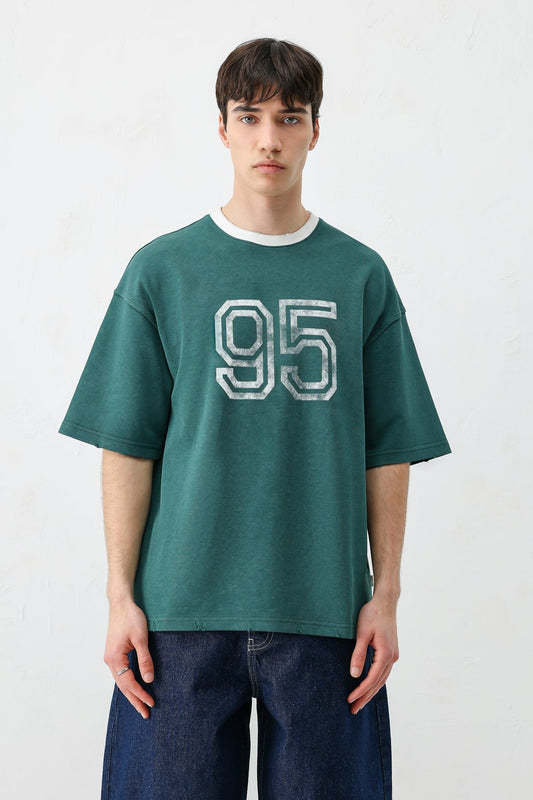 Oversized Polo Neck 91 Printed T-Shirt