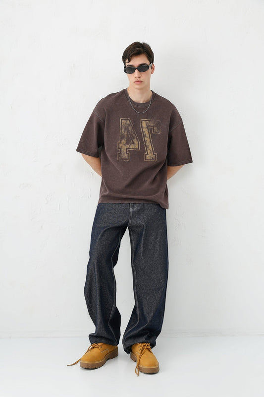 Oversized T-Shirt with Print, Pre-Washed V70-142