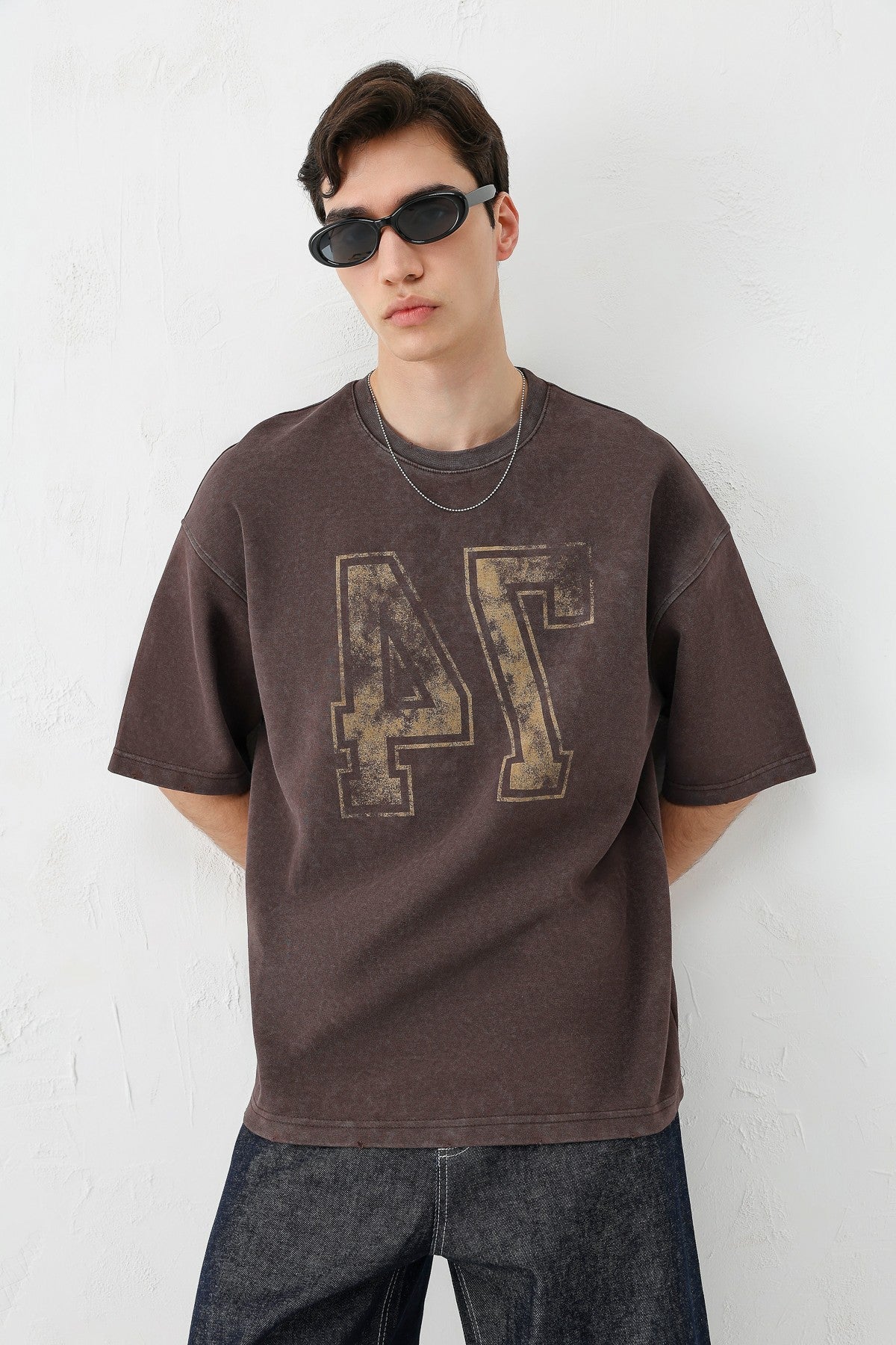 Oversized T-Shirt with Print, Pre-Washed V70-142