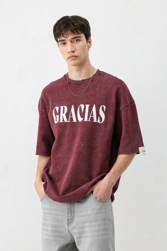 Oversized "Gracias" Printed T-Shirt