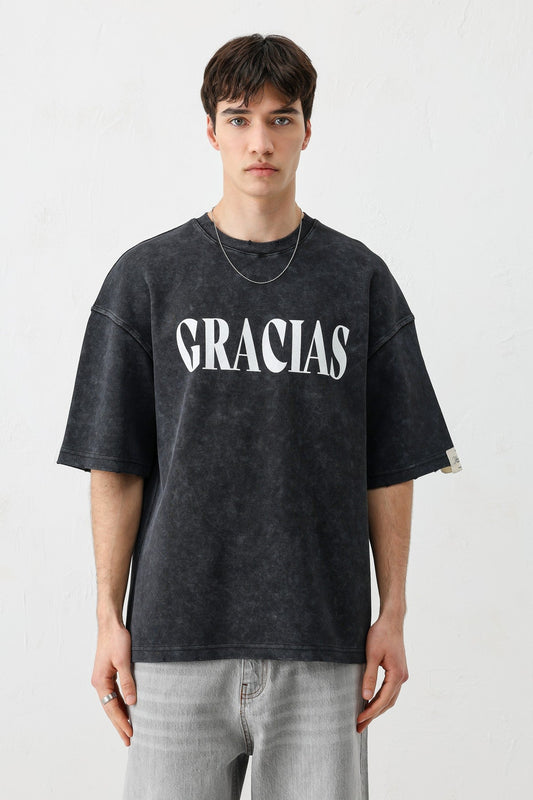 Oversized "Gracias" Printed T-Shirt