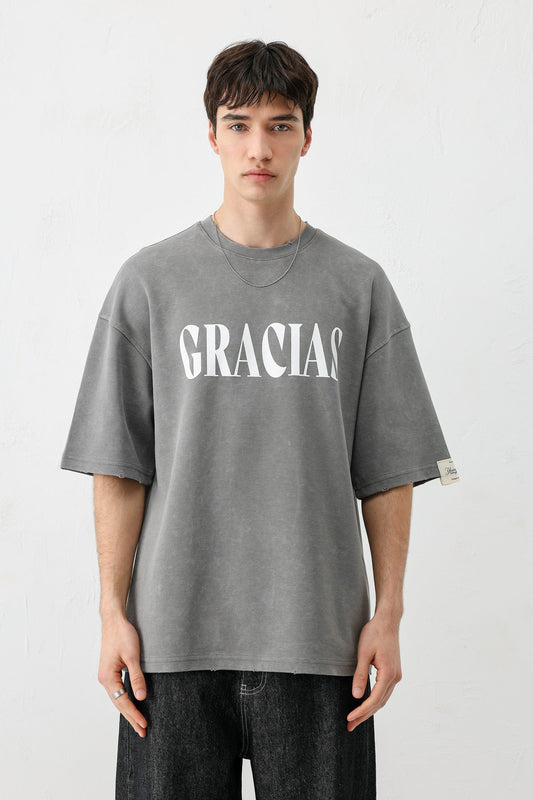 Oversized "Gracias" Printed T-Shirt