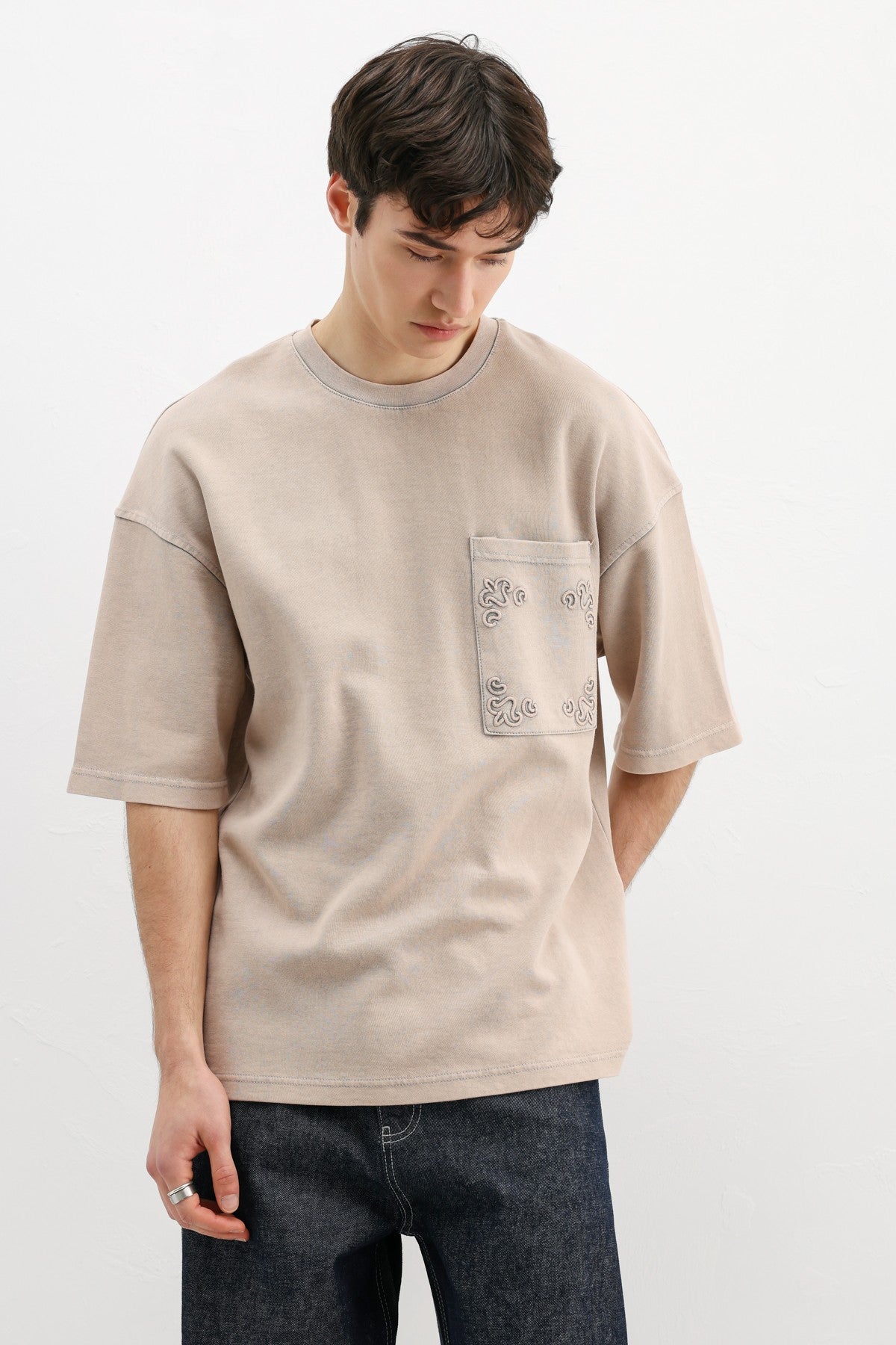 Oversized Printed T-Shirt, Beige
