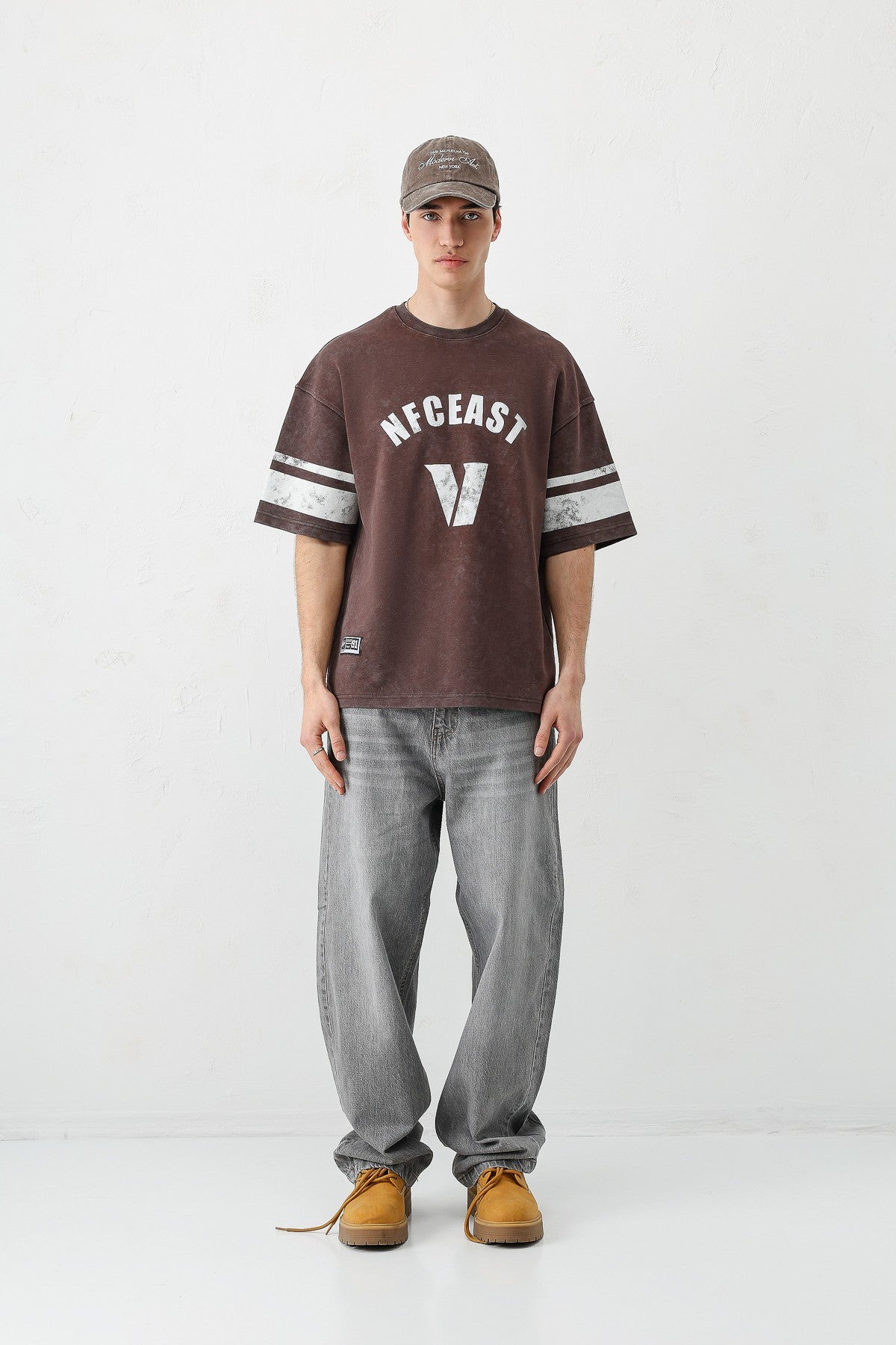 Oversized T-Shirt with V-Print and Sleeve Details