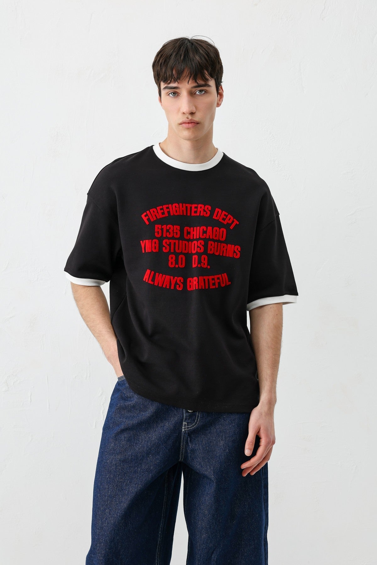 Oversized T-Shirt with a Bike Neckline and Print