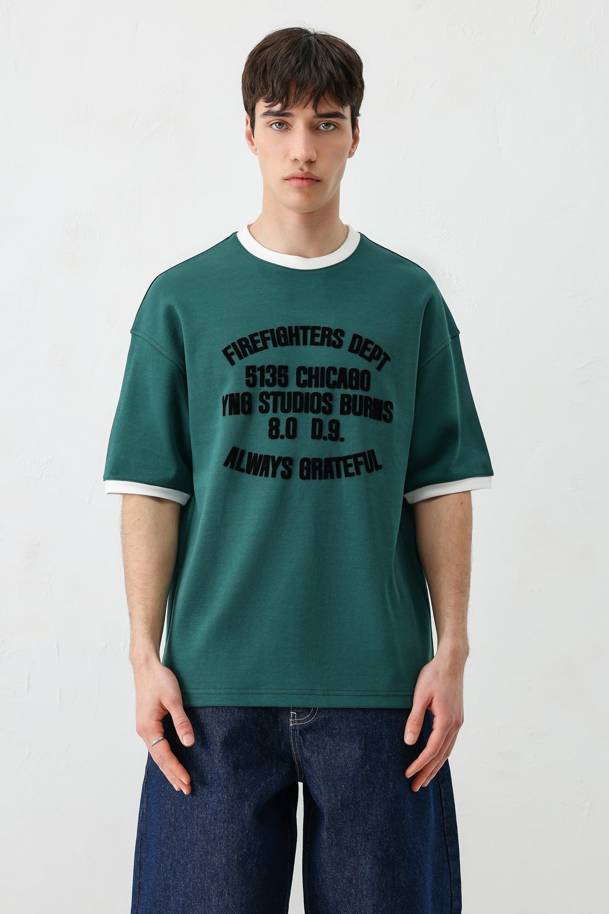 Oversized T-Shirt with a Bike Neckline and Print