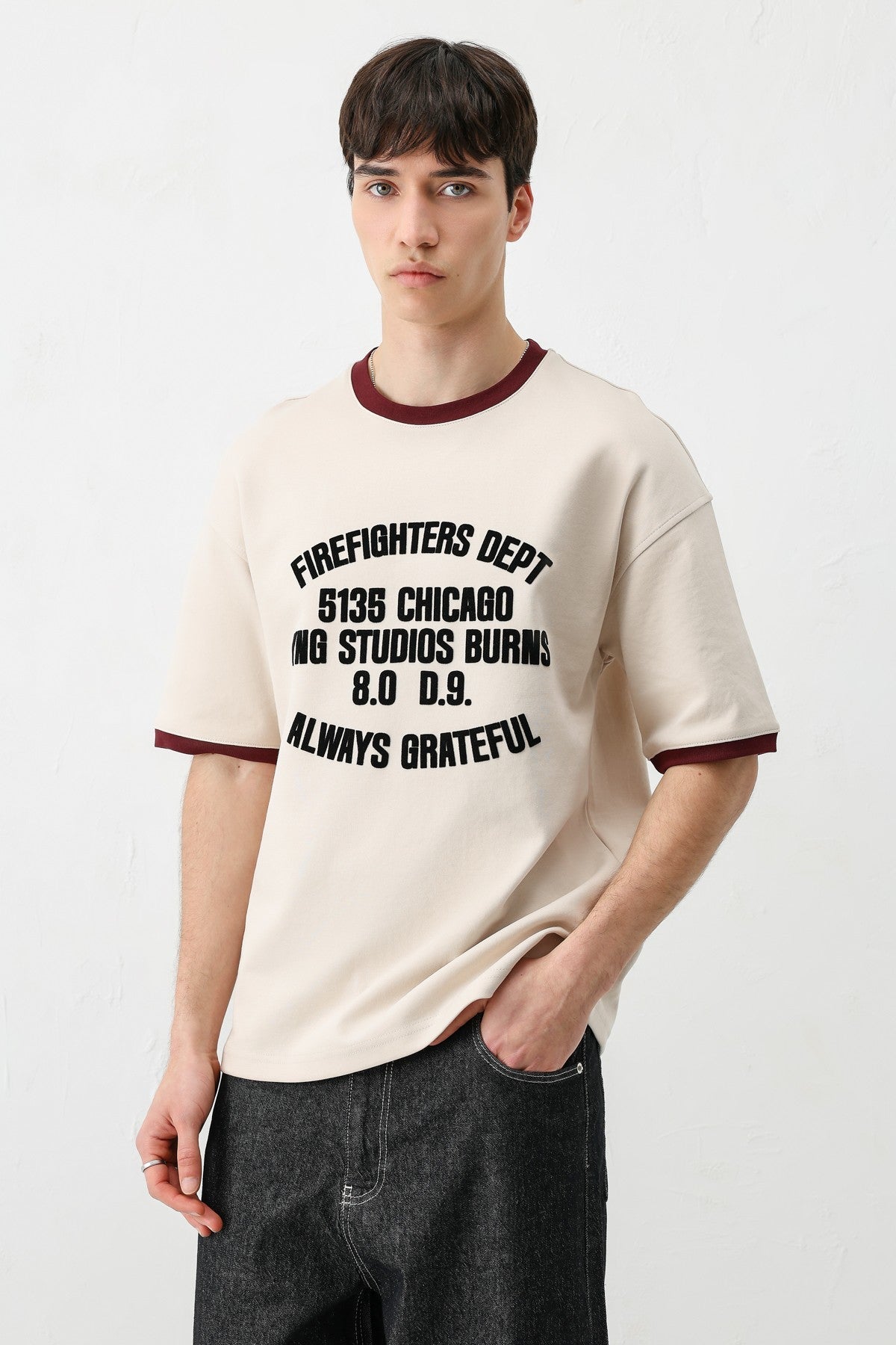 Oversized T-Shirt with a Bike Neckline and Print