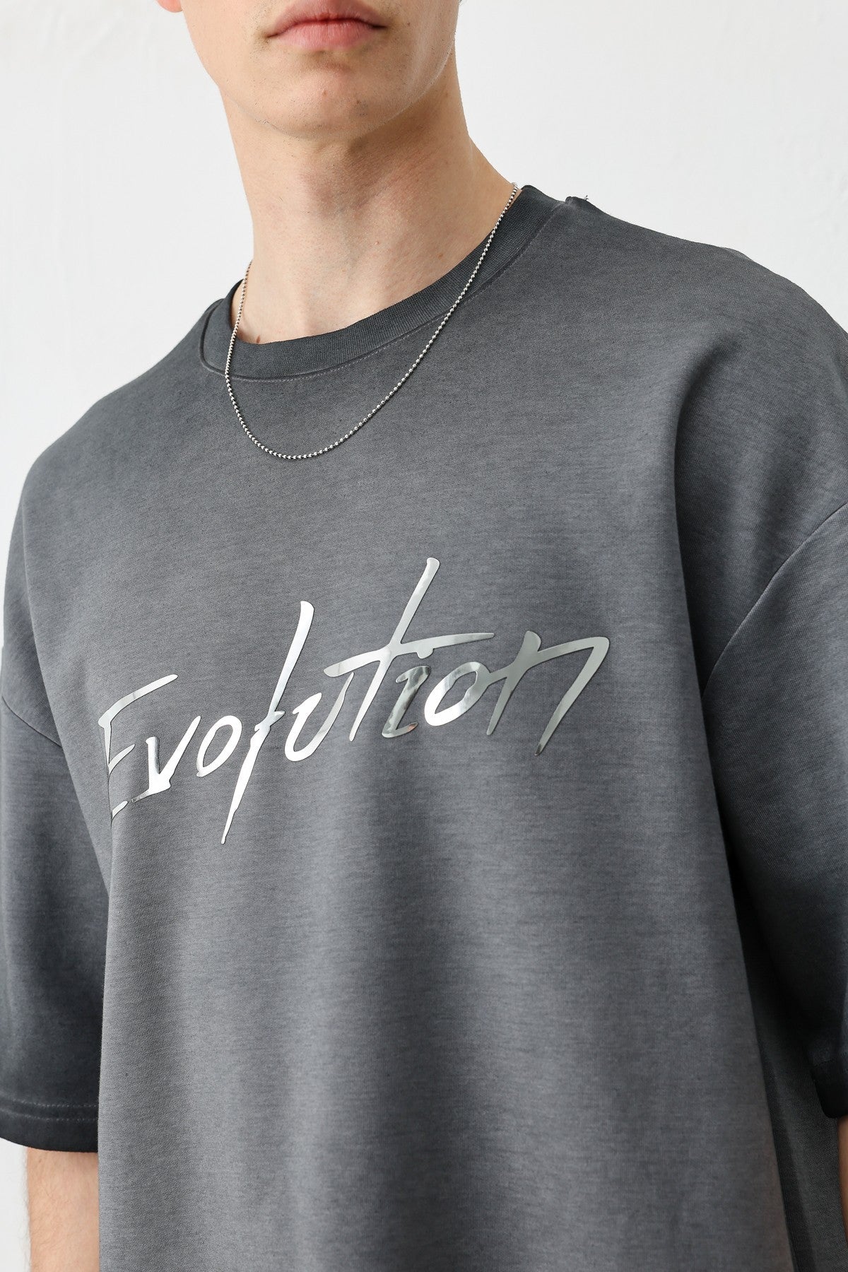 Oversized Bike Neck Print Heavyweight T-Shirt