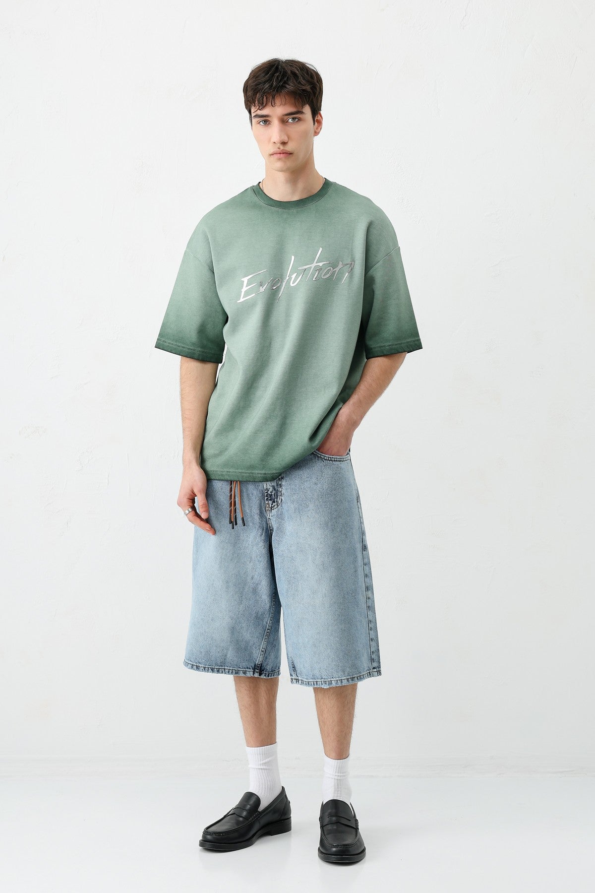 Oversized Bike Neck Print Heavyweight T-Shirt