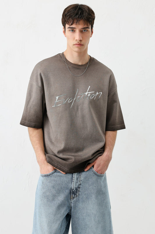 Oversized Bike Neck Print Heavyweight T-Shirt