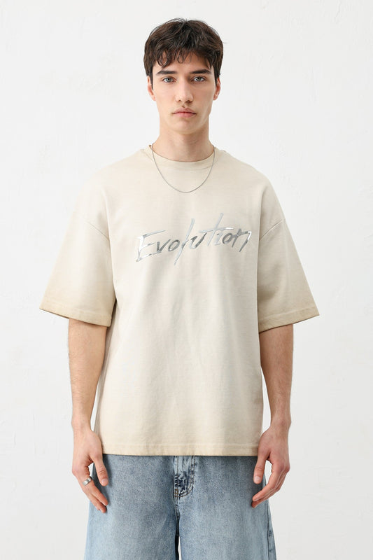 Oversized Bike Neck Print Heavyweight T-Shirt