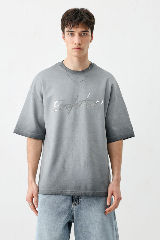 Oversized Bike Neck Print Heavyweight T-Shirt