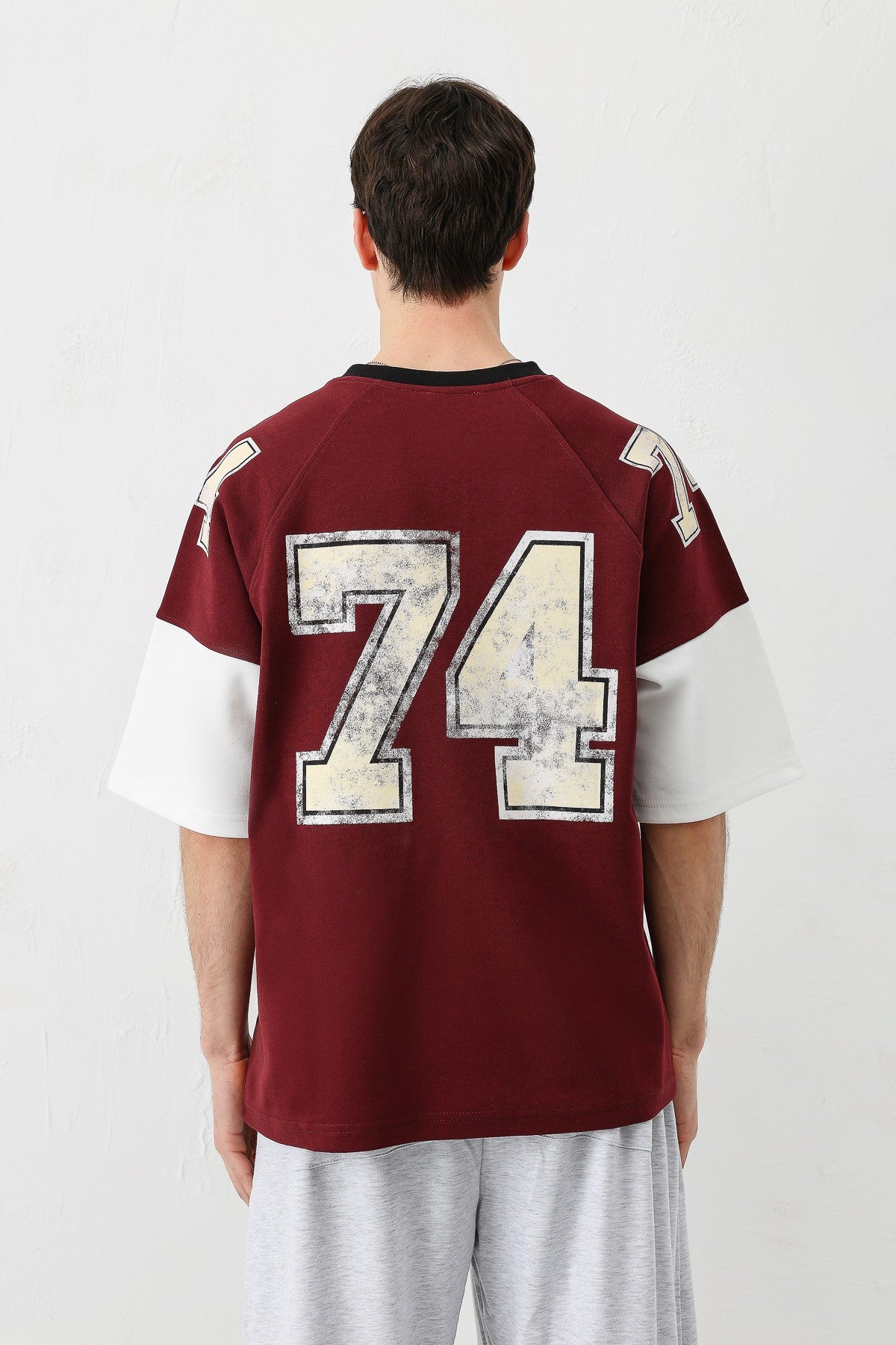 Oversized Ribbed V-Neck Printed T-Shirt