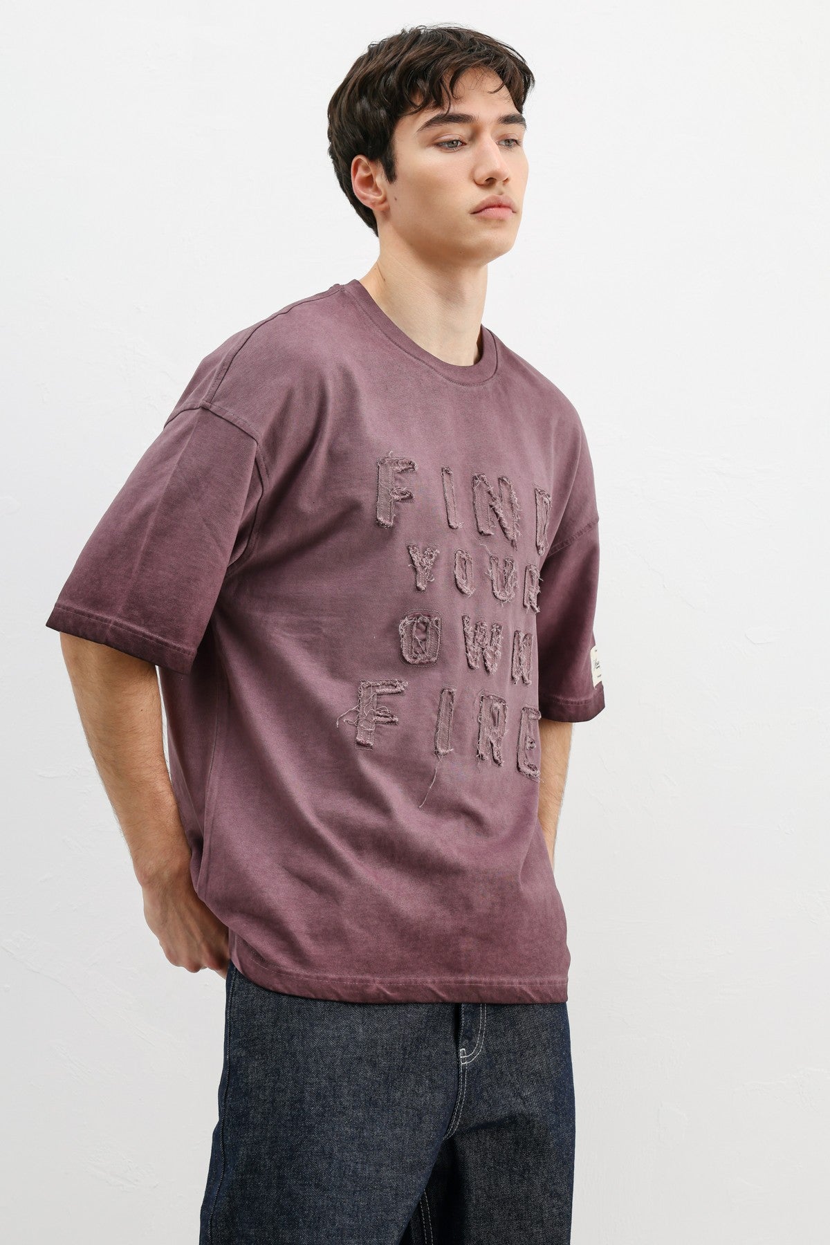 Oversized Printed T-Shirt, Burgundy