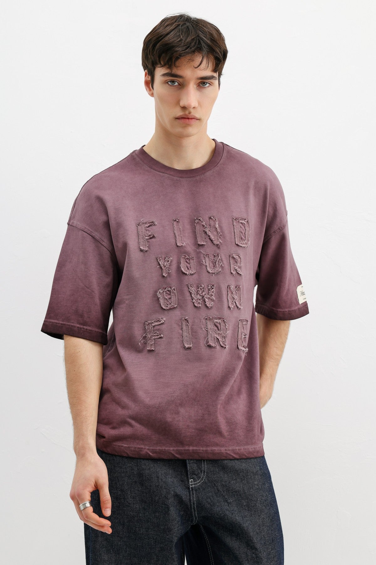 Oversized Printed T-Shirt, Burgundy