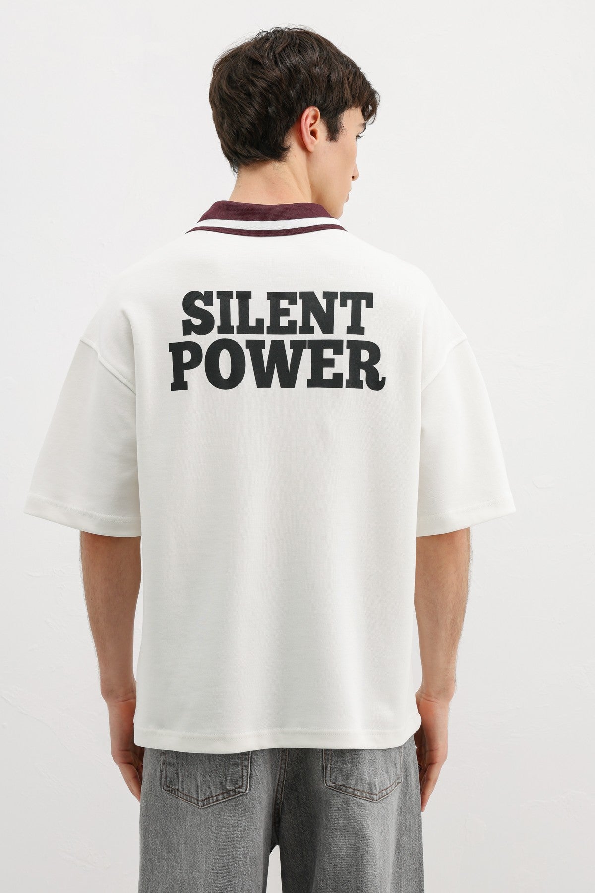 Oversized T-Shirt with Zipper Collar and Print