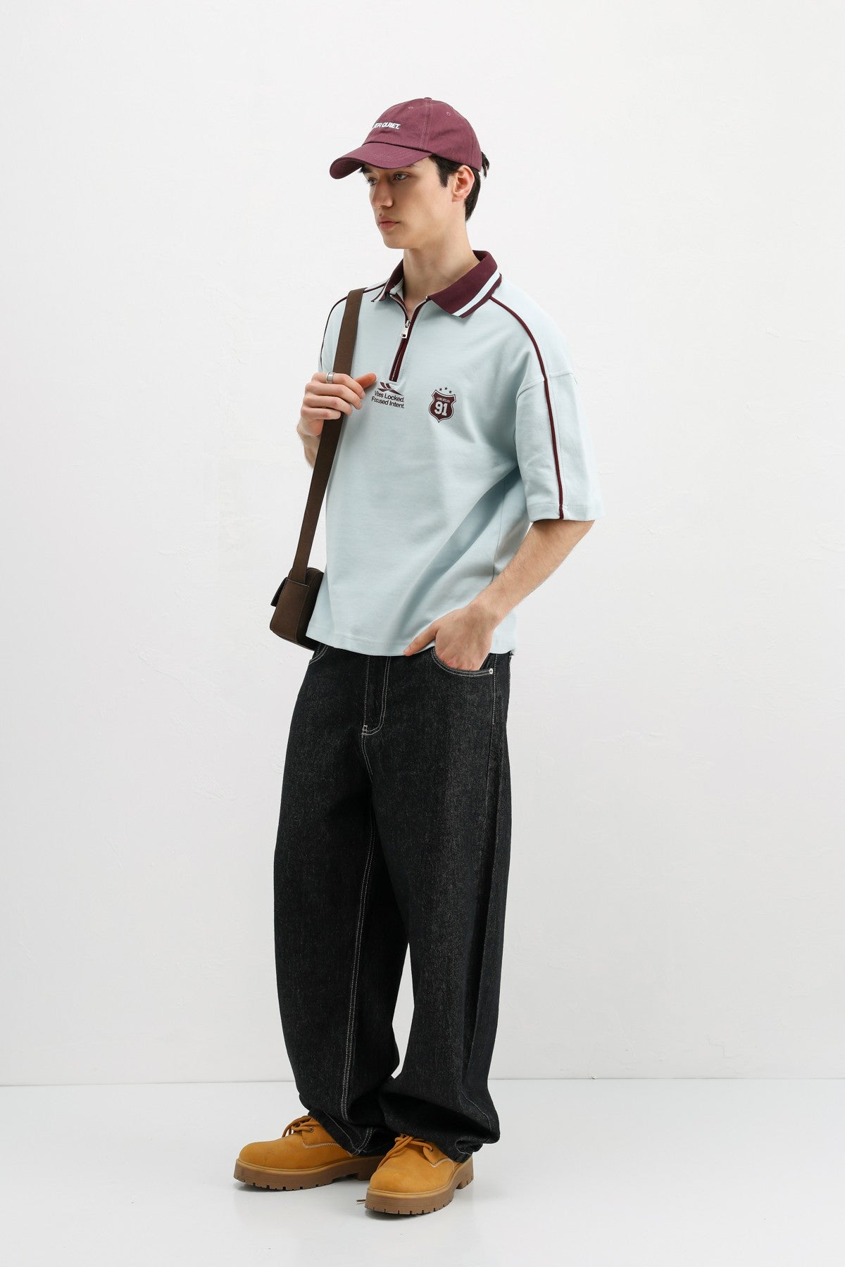 Oversized T-Shirt with Zipper Collar and Print