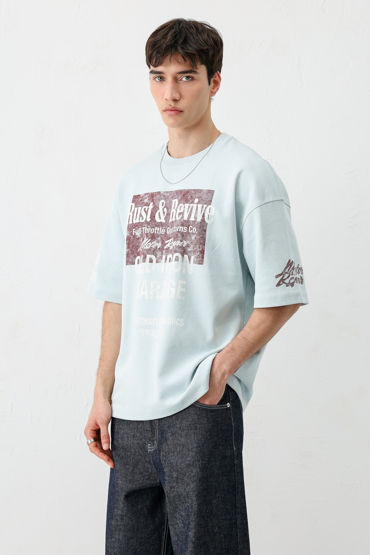 Oversized Printed T-Shirt, Baby Blue