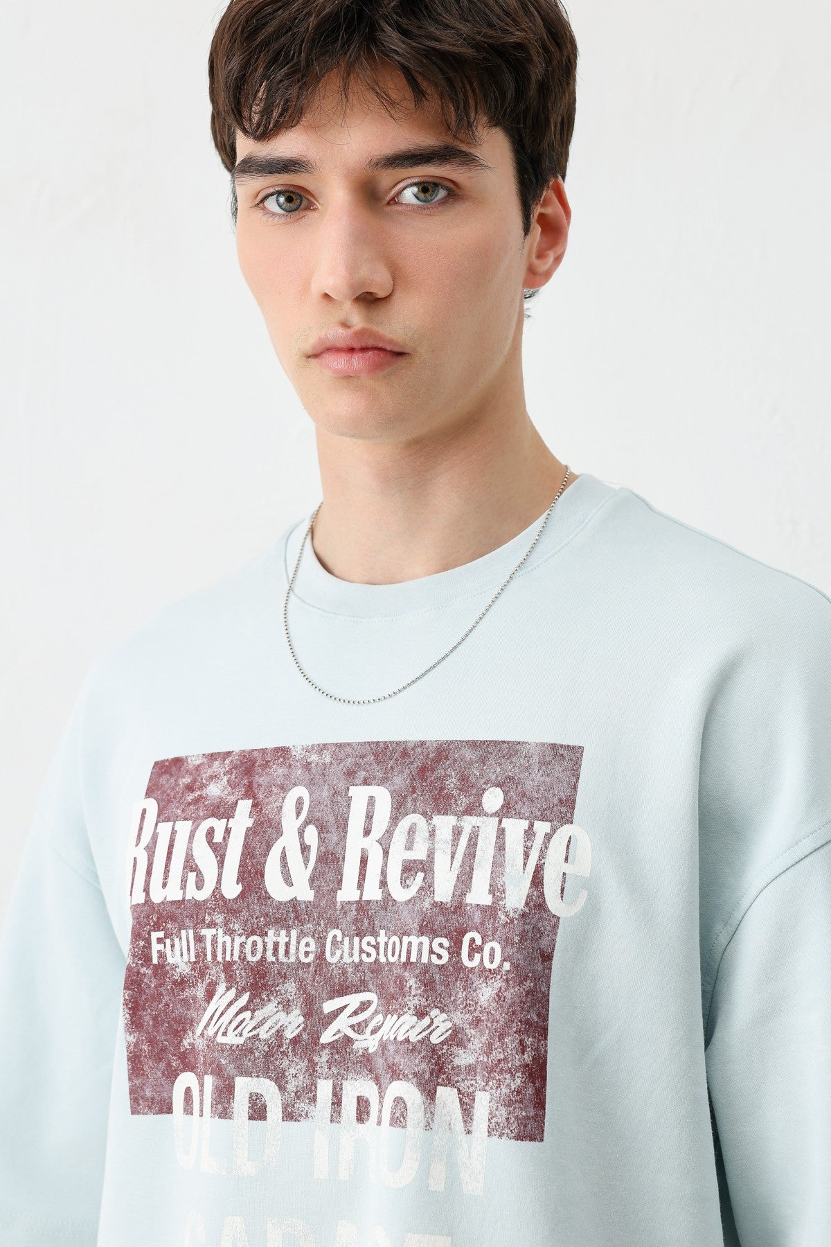 Oversized Printed T-Shirt, Baby Blue