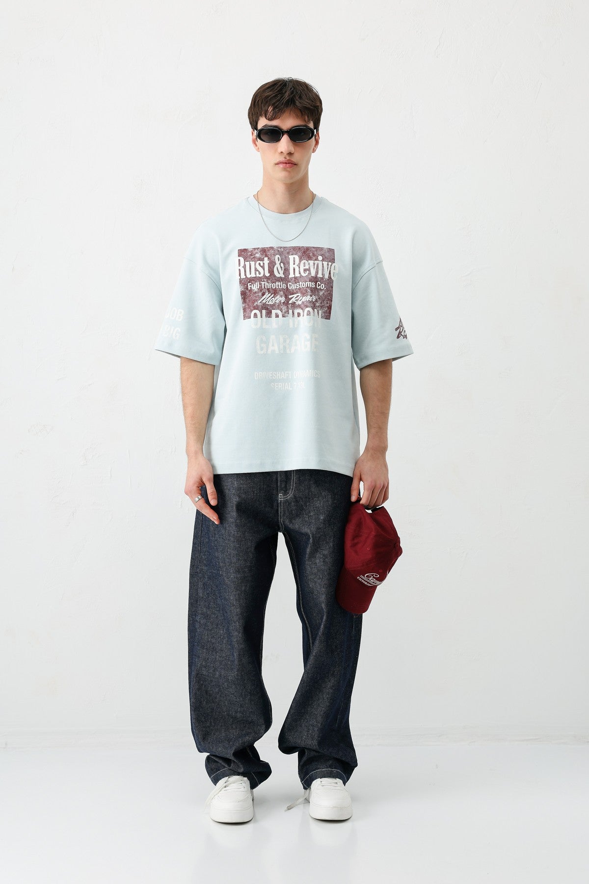 Oversized Printed T-Shirt, Baby Blue
