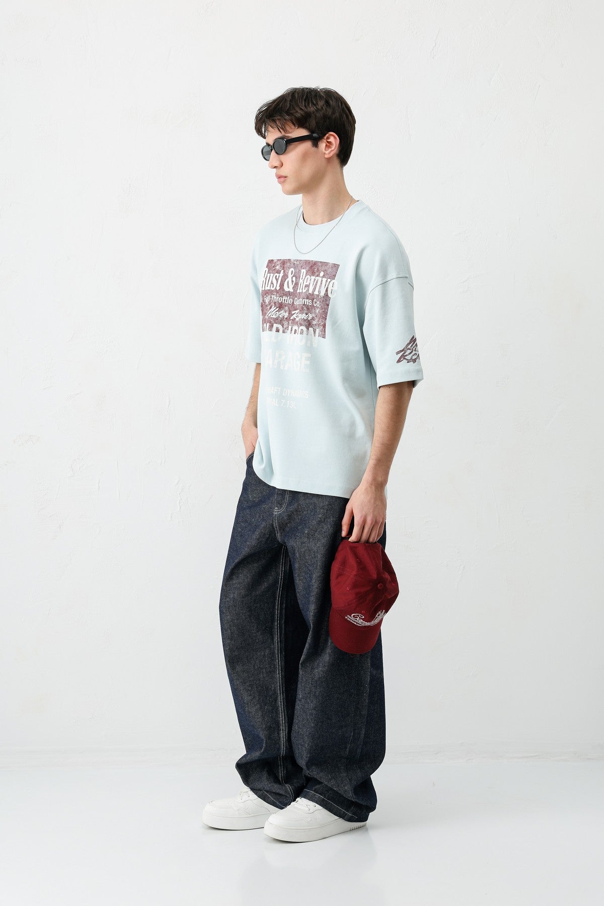 Oversized Printed T-Shirt, Baby Blue