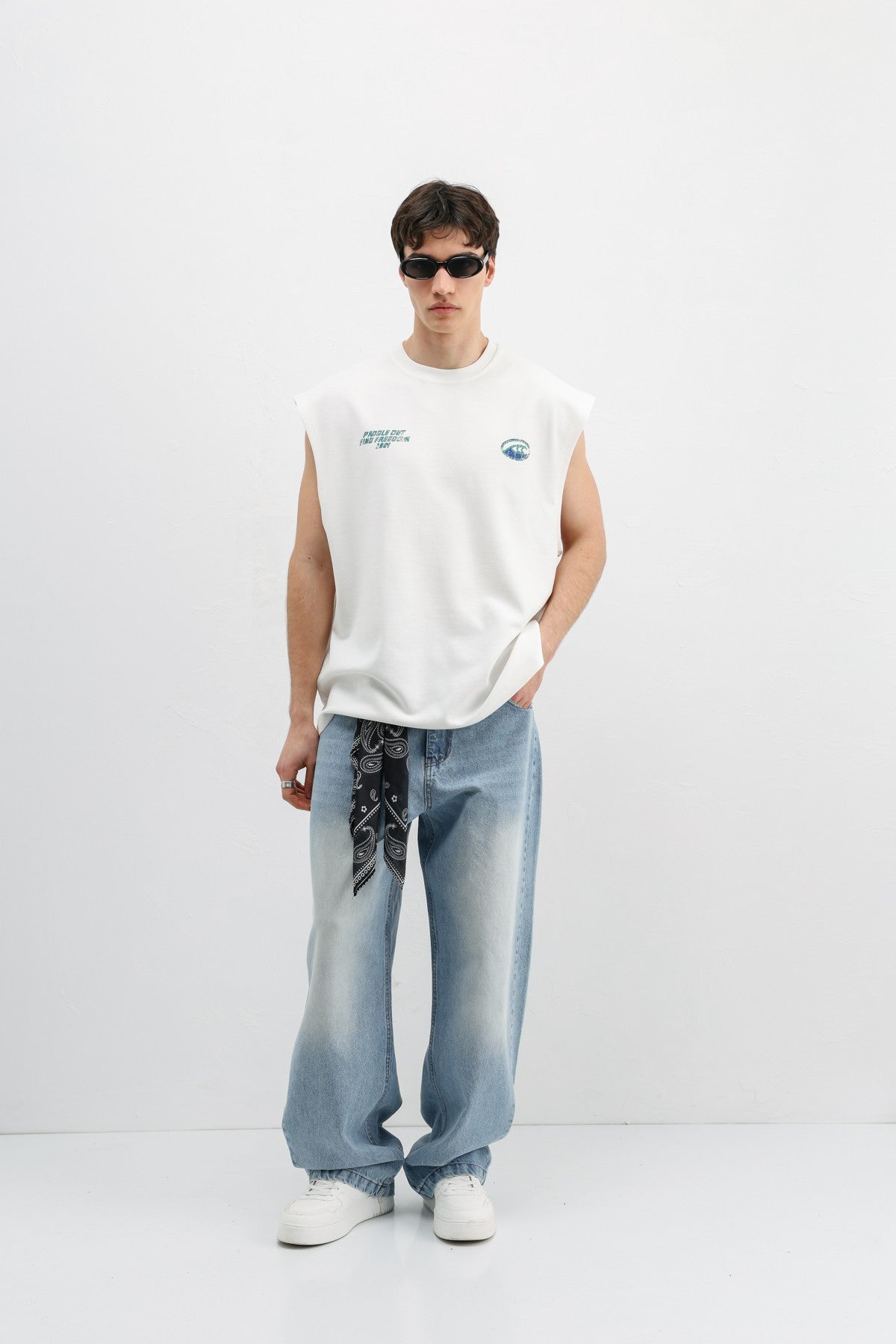 Oversized Printed Sleeveless T-Shirt