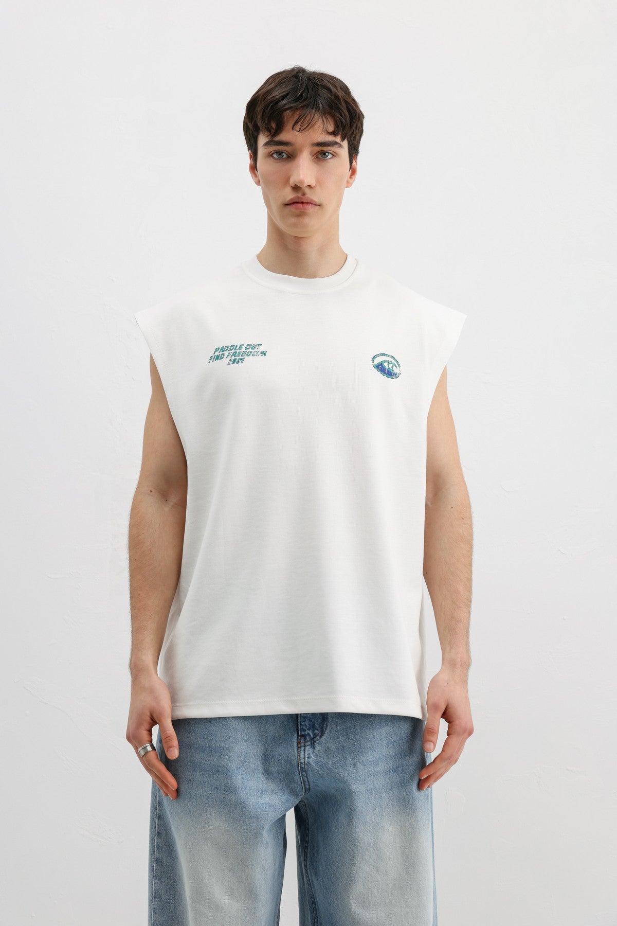 Oversized Printed Sleeveless T-Shirt