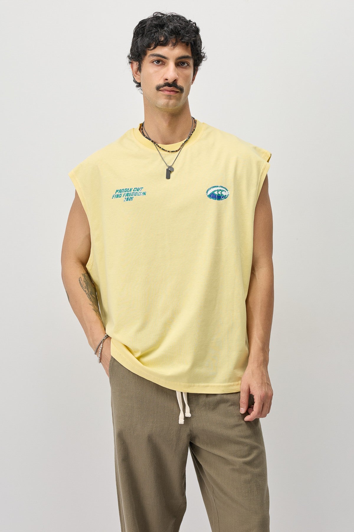 Oversized Printed Sleeveless T-Shirt