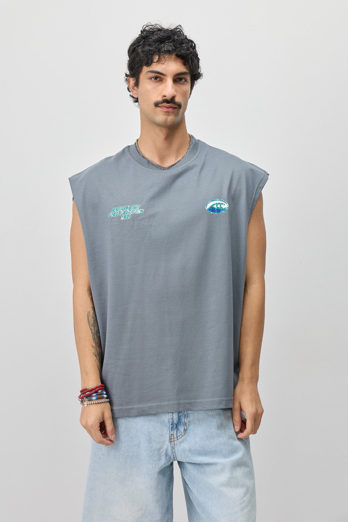 Oversized Printed Sleeveless T-Shirt