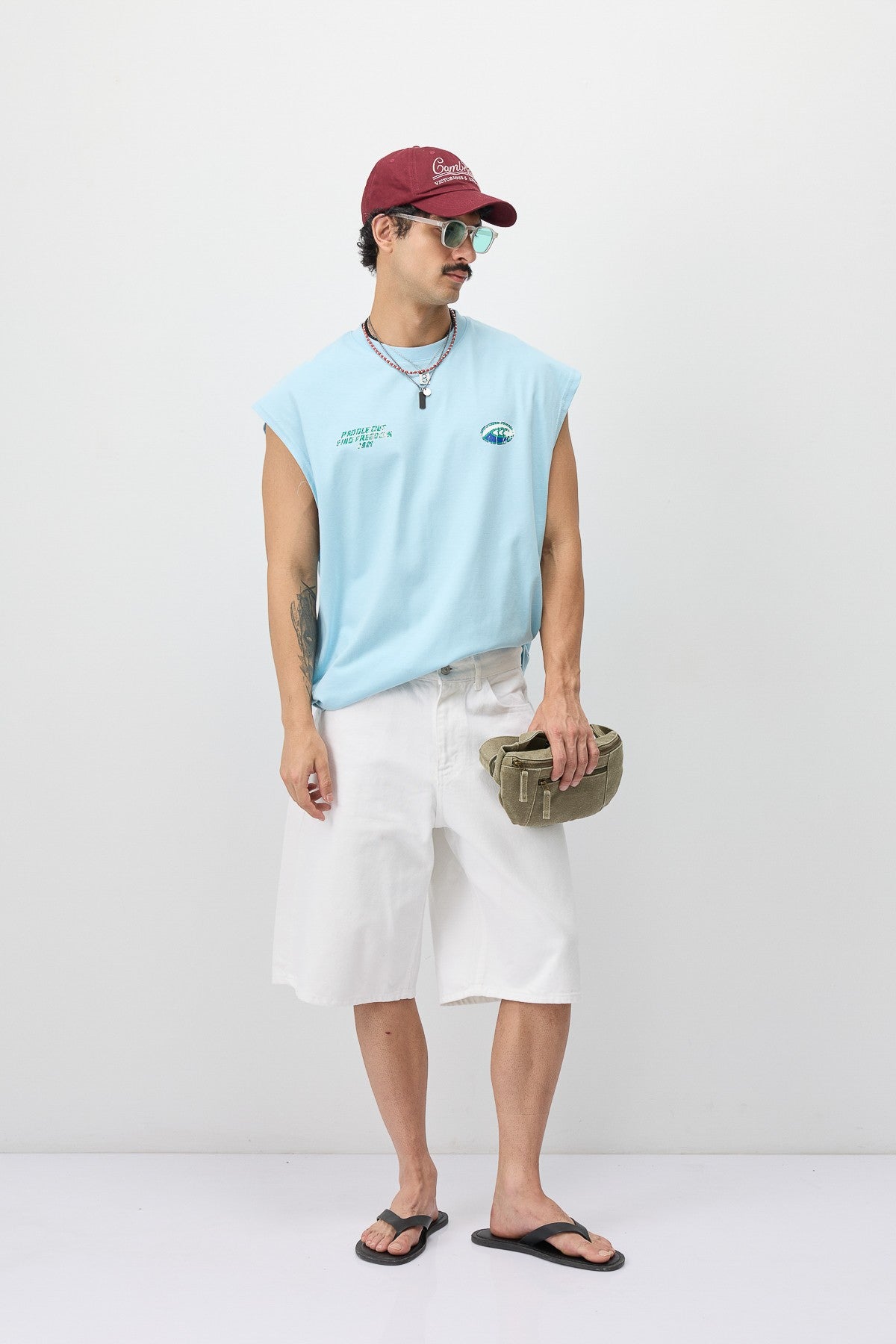 Oversized Printed Sleeveless T-Shirt