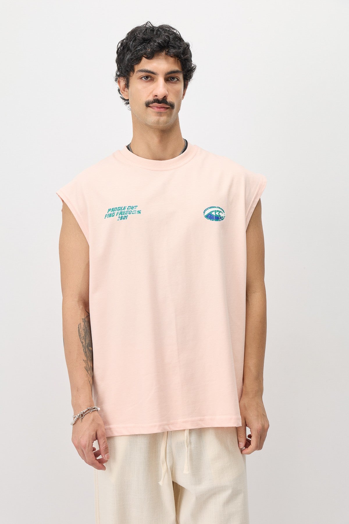 Oversized Printed Sleeveless T-Shirt