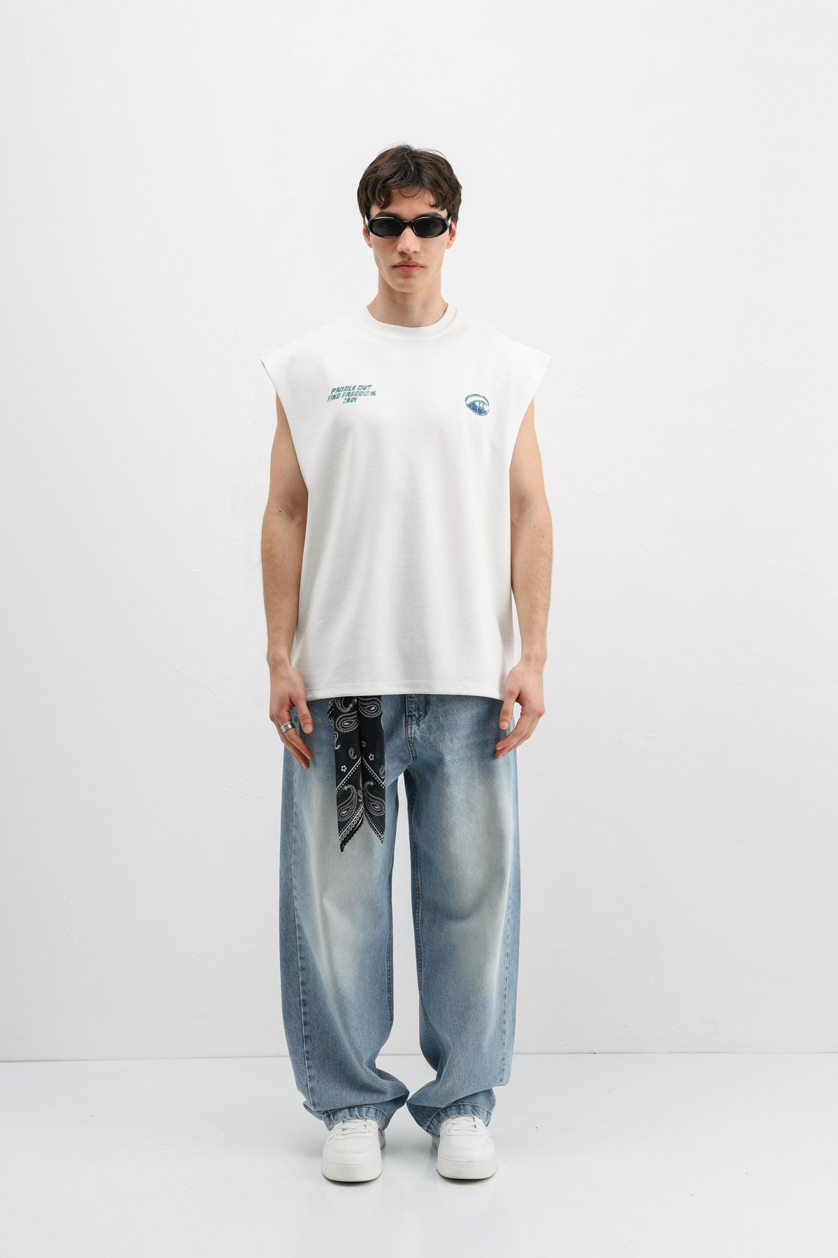 Oversized Printed Sleeveless T-Shirt