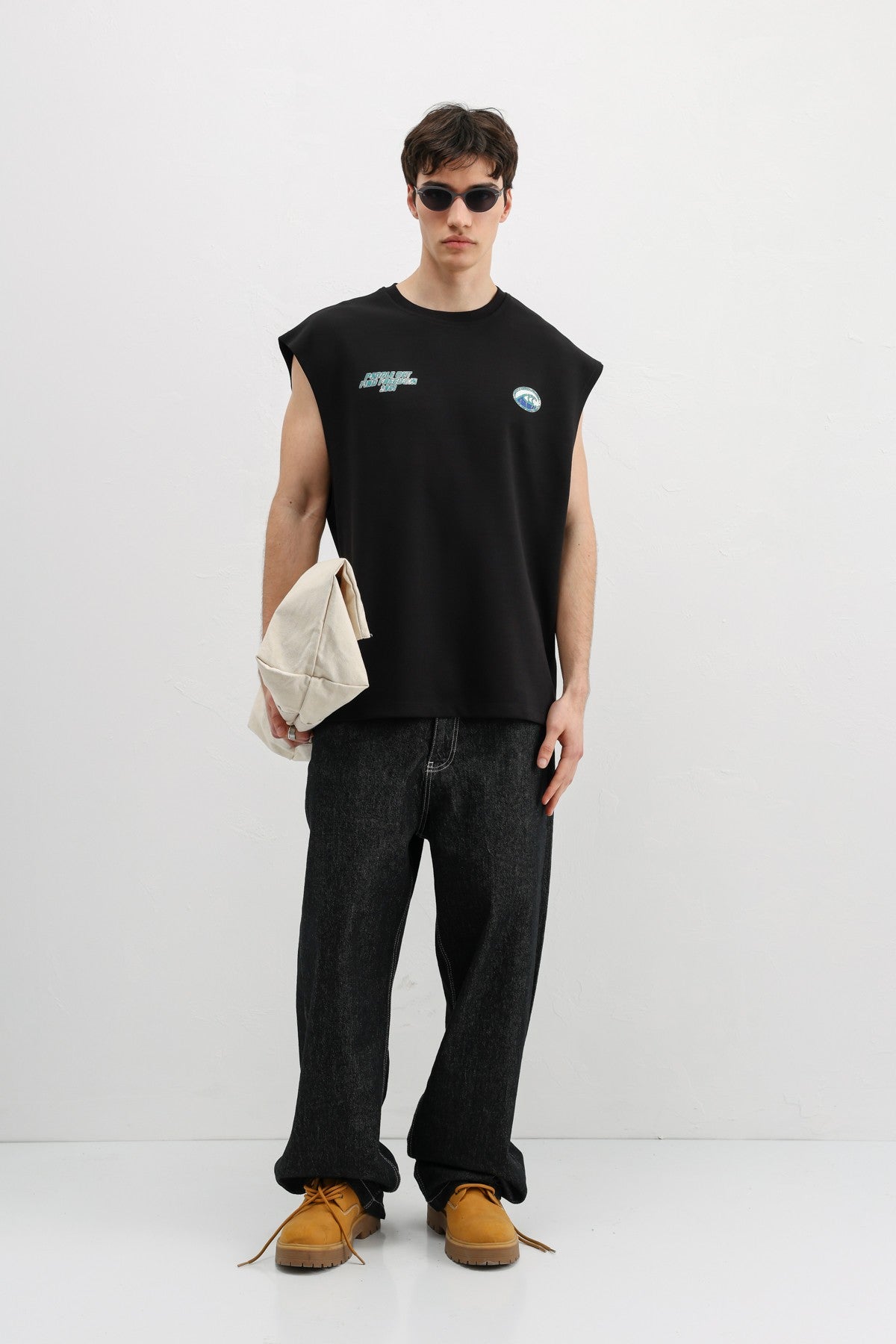 Oversized Printed Sleeveless T-Shirt