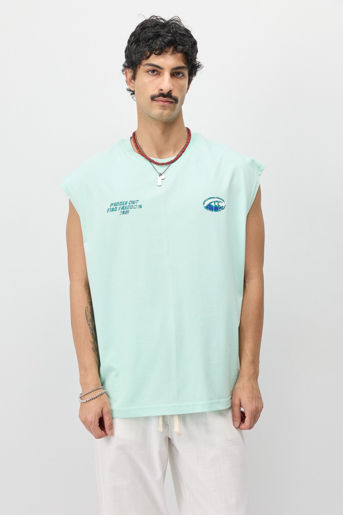 Oversized Printed Sleeveless T-Shirt