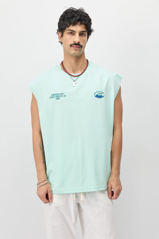 Oversized Printed Sleeveless T-Shirt
