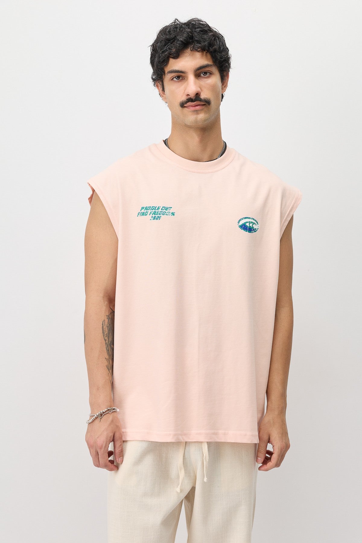 Oversized Printed Sleeveless T-Shirt
