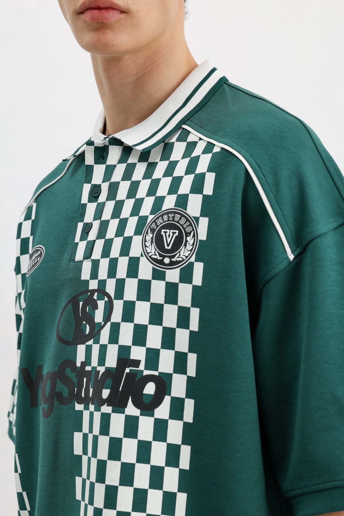 Oversized T-Shirt with Polo Collar Print