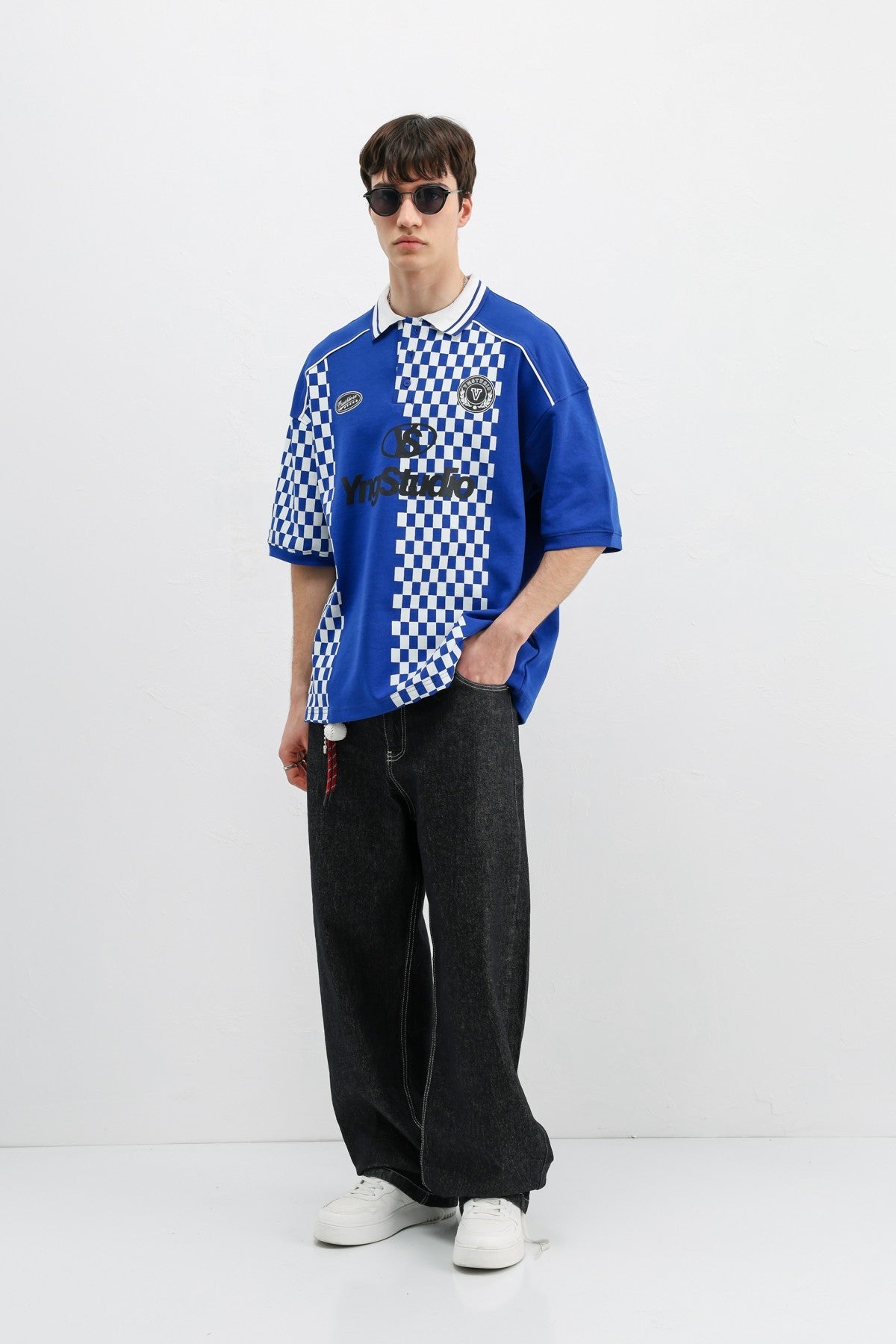 Oversized T-Shirt with Polo Collar Print