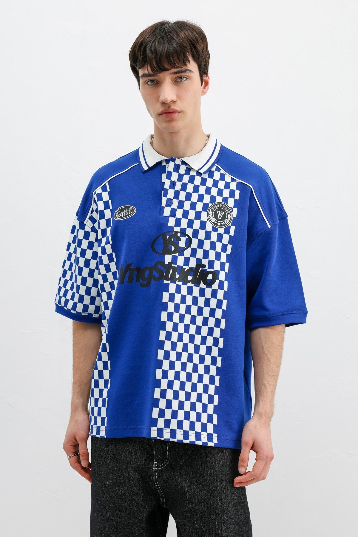 Oversized T-Shirt with Polo Collar Print