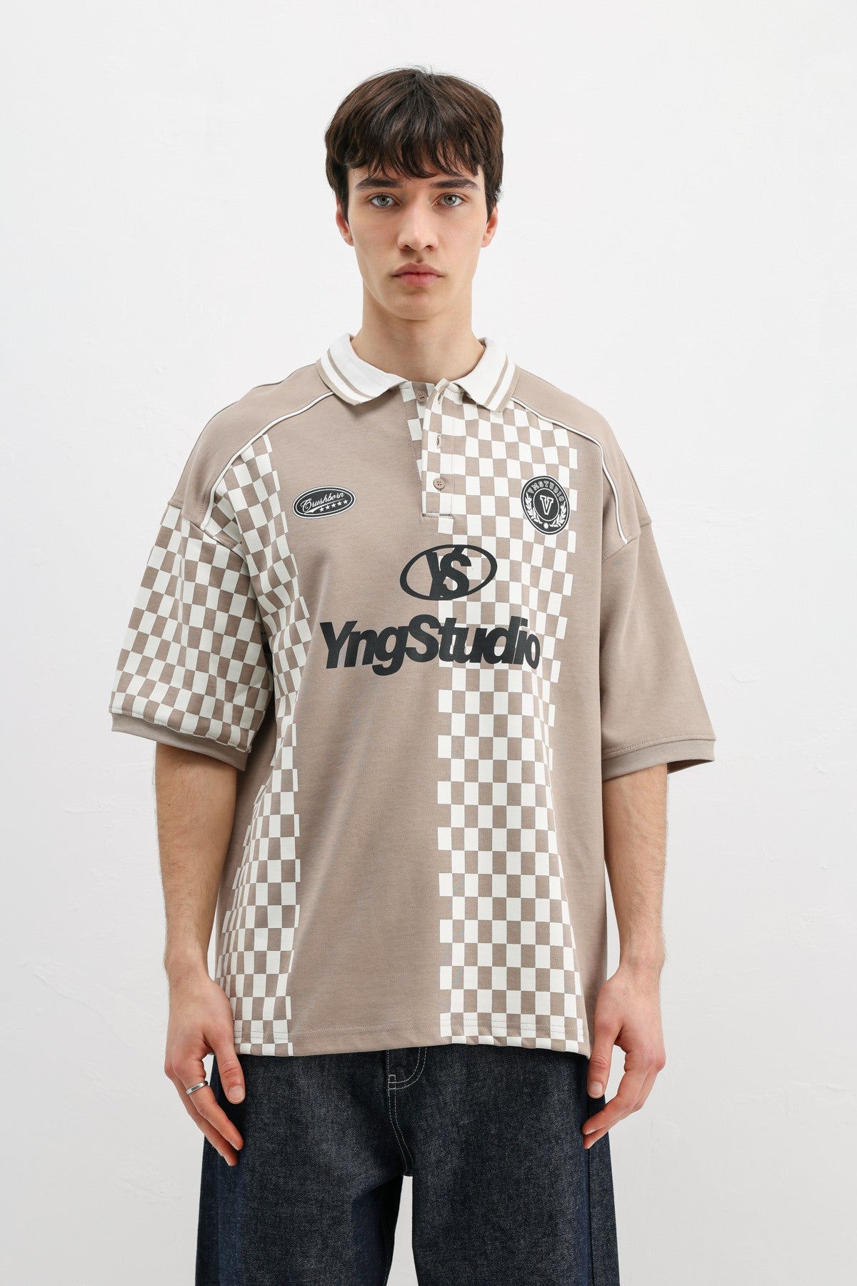 Oversized T-Shirt with Polo Collar Print