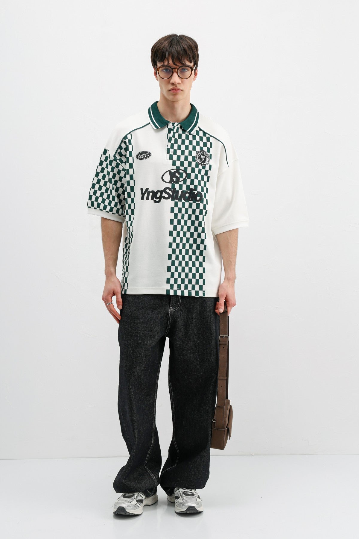 Oversized T-Shirt with Polo Collar Print