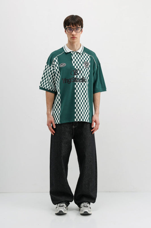 Oversized T-Shirt with Polo Collar Print