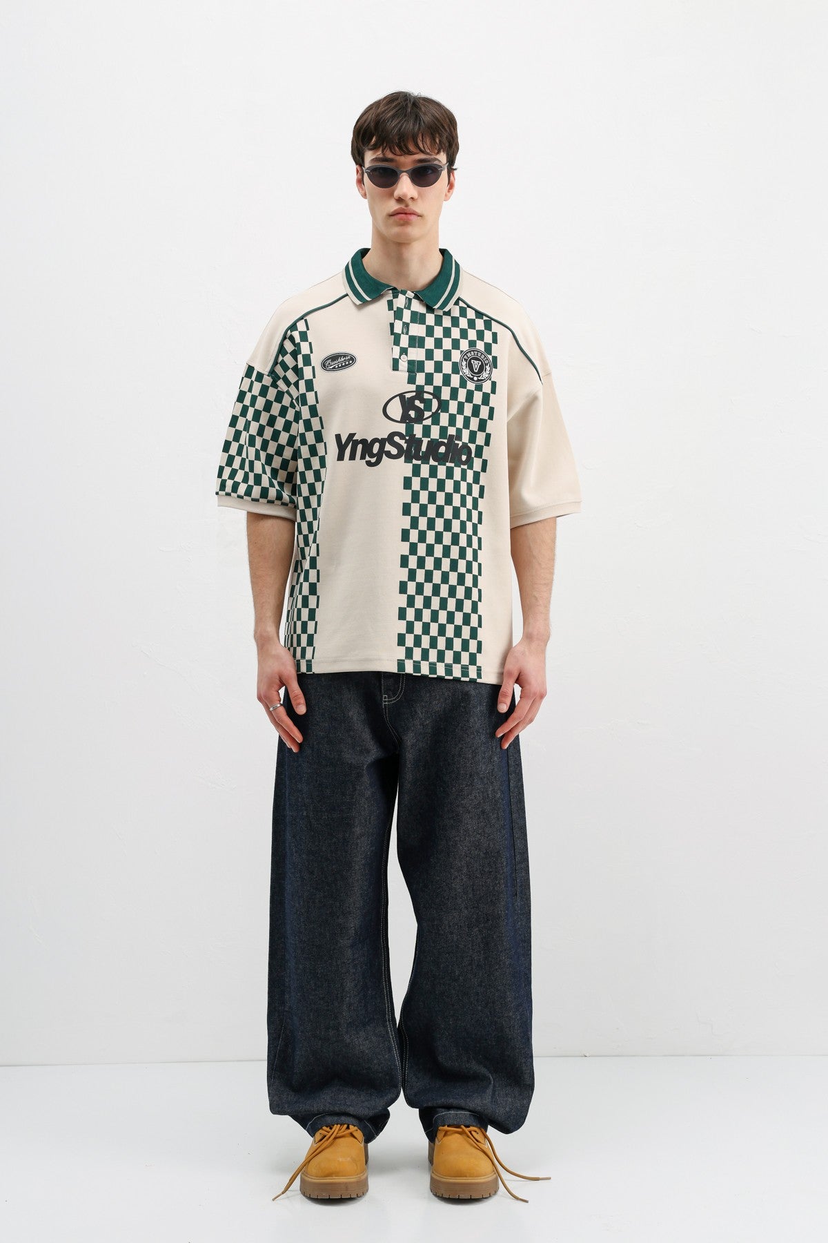 Oversized T-Shirt with Polo Collar Print