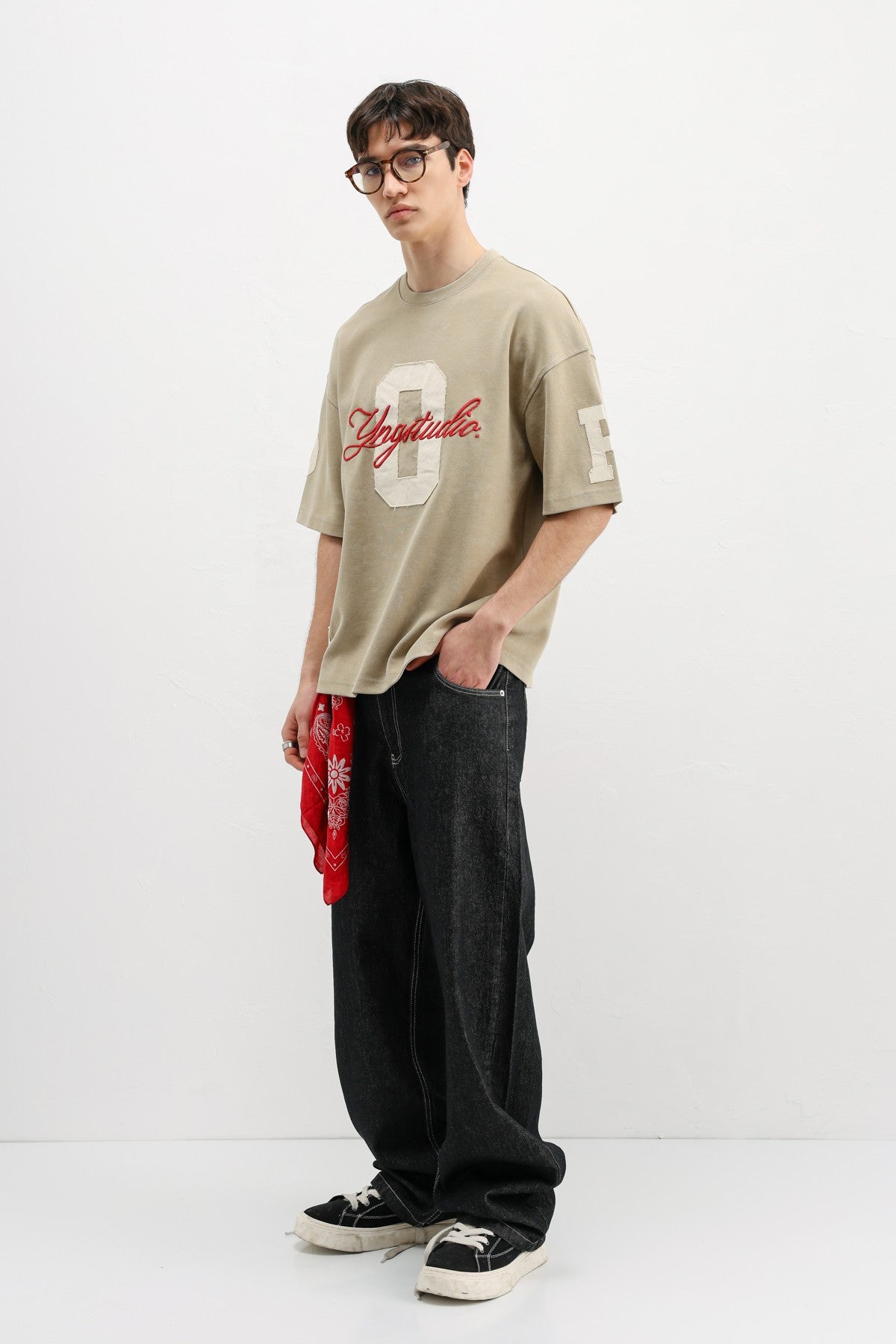 Oversized T-Shirt with Sleeve and Chest Prints