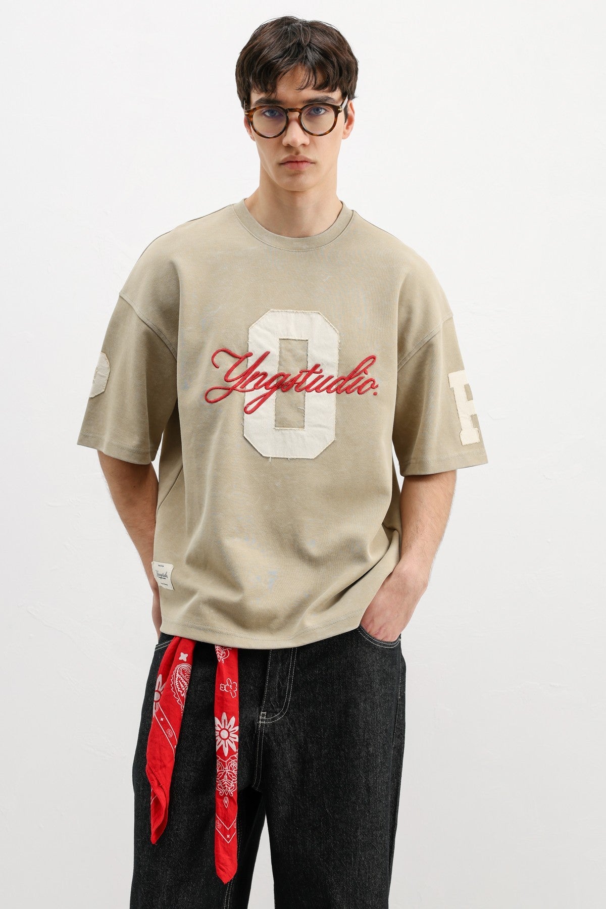 Oversized T-Shirt with Sleeve and Chest Prints