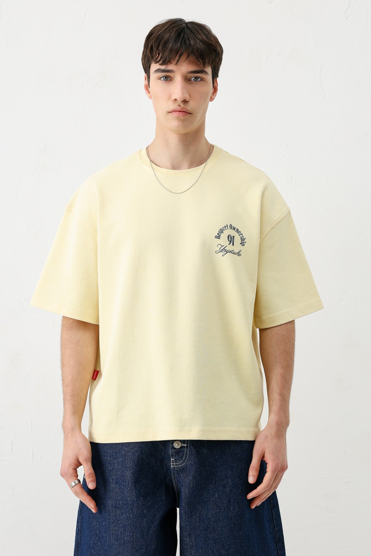 Short-Sleeved Boxy-Fit Printed T-Shirt, Yellow