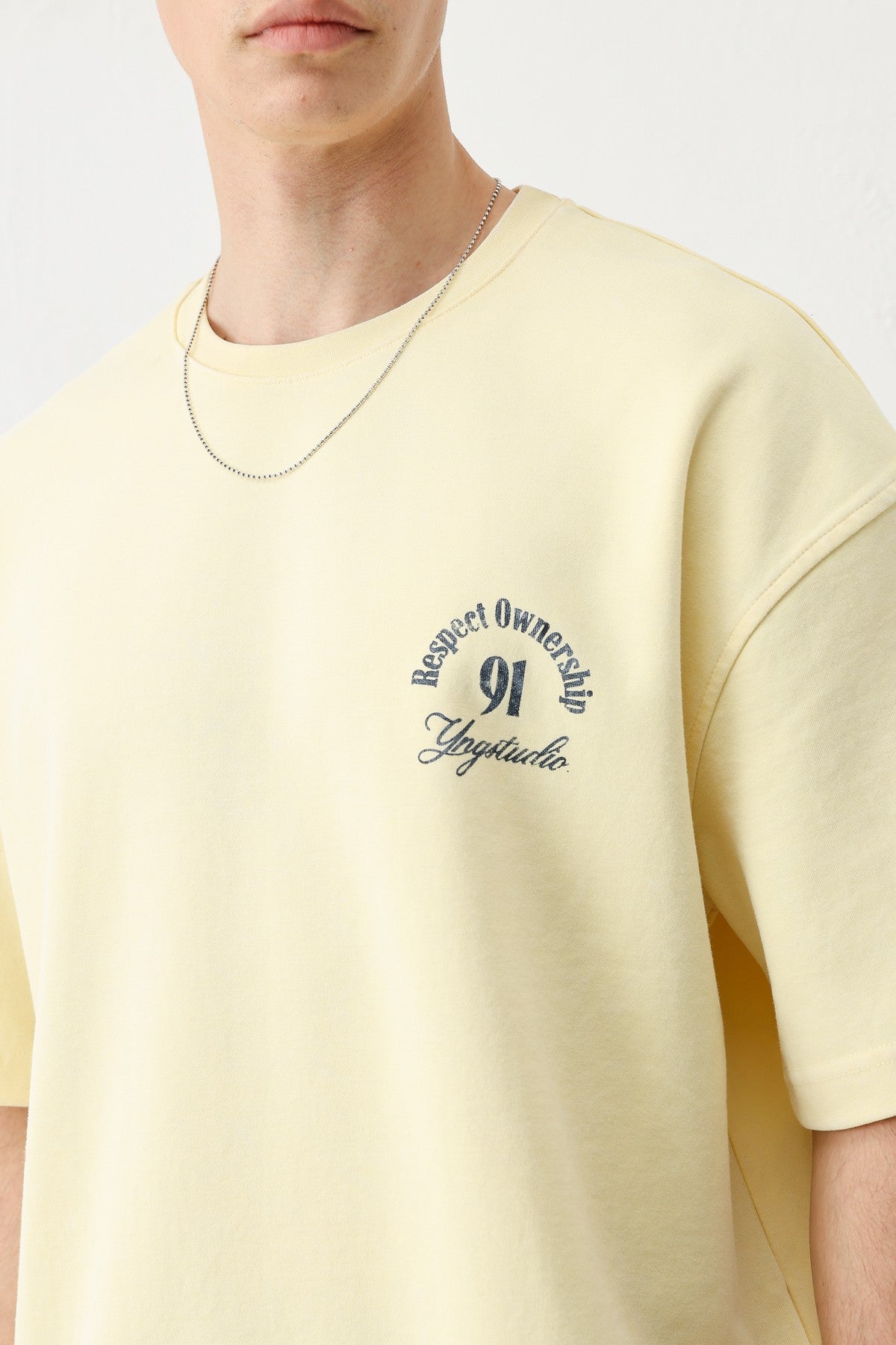 Short-Sleeved Boxy-Fit Printed T-Shirt, Yellow