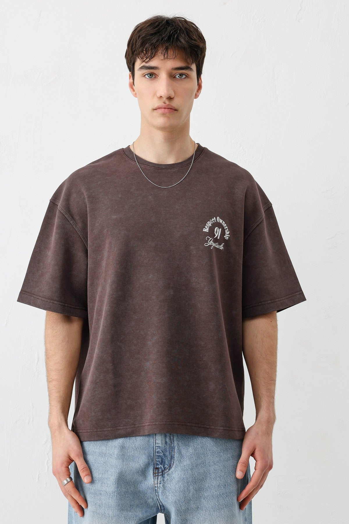Short-Sleeve Boxy-Fit Printed T-Shirt, Brown