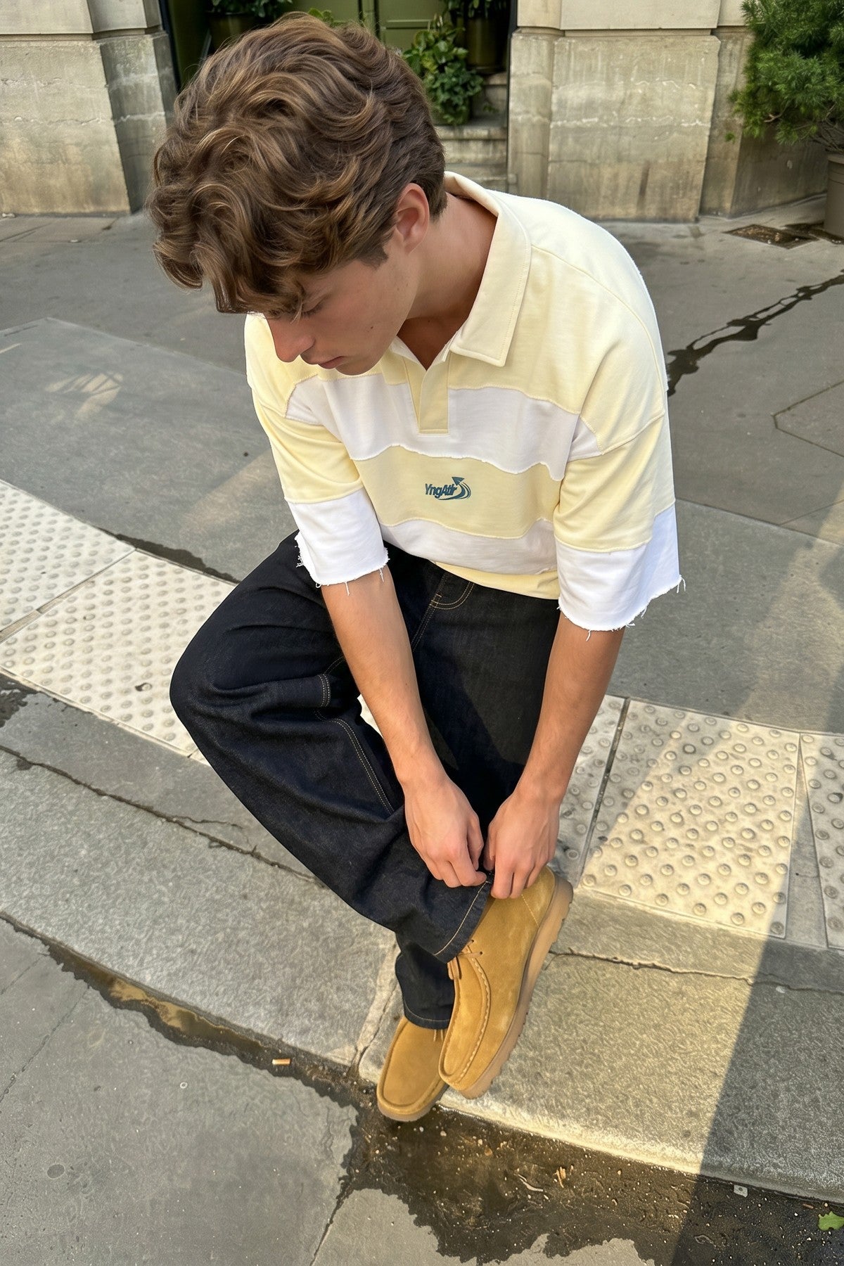 Oversized Rugby-Collar Striped T-Shirt